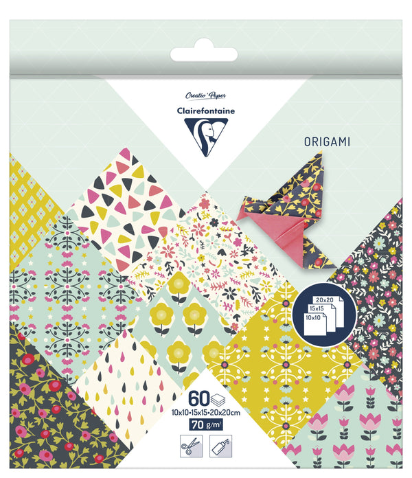 Pochettes papiers origami 3 formats 60 feuilles Collection Flowers