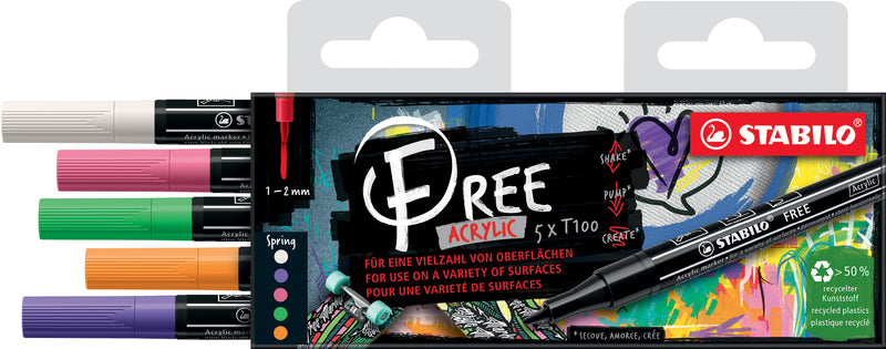 Pochette de 5 marqueurs acrylique FREE T100- SPRING
