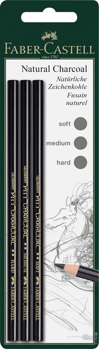 Blister de 3 crayons fusain sec Pitt - Faber Castell