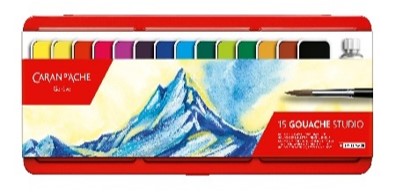 Boîte métal gouache Studio - Palette de 15 pastilles de couleur + Pinceau