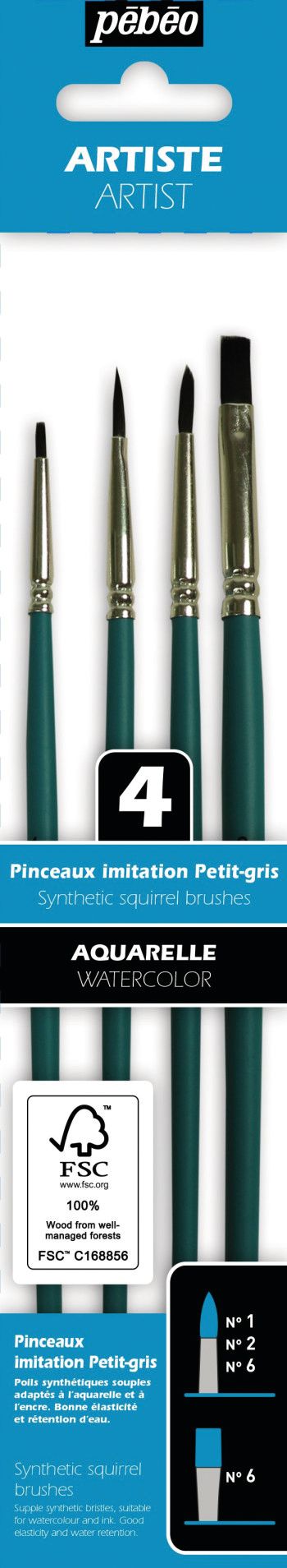 Set de 8 Pinceaux Aquarelle - Imitation Petit-Gris - Pébéo