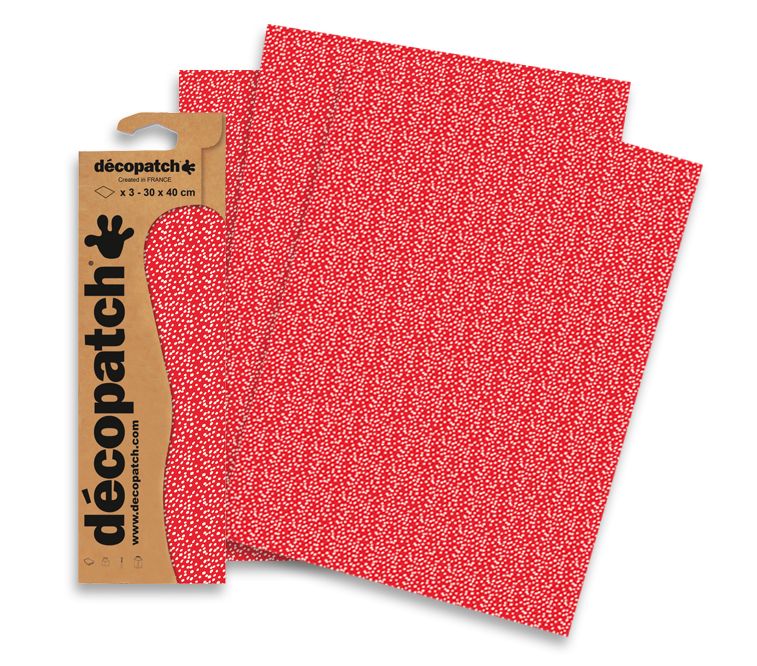 Décopatch pochette de 3 feuilles points blanc fond rouge