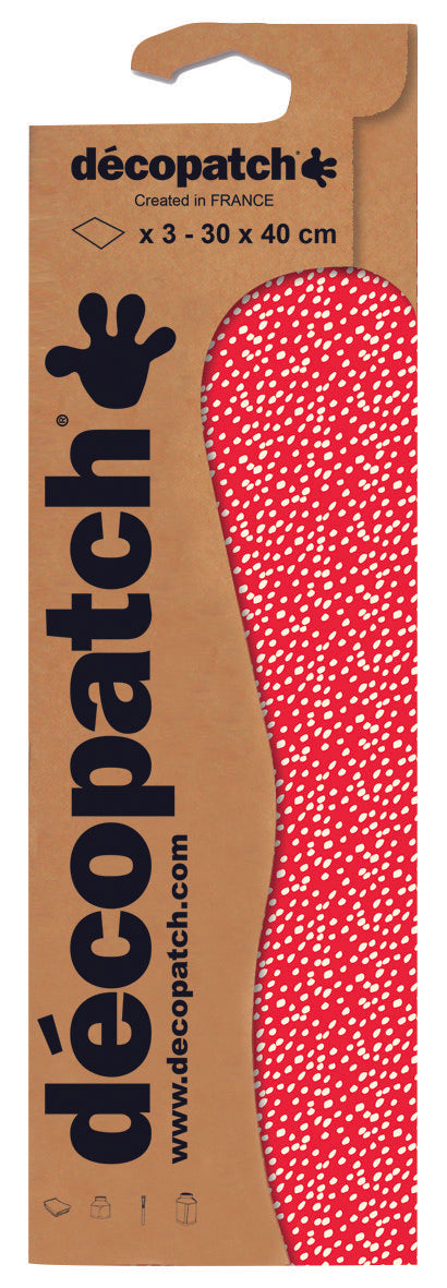 Décopatch pochette de 3 feuilles points blanc fond rouge