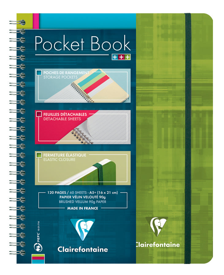 Pocket book cahier reliure intégrale à élastique A5+ 120 p. détachables