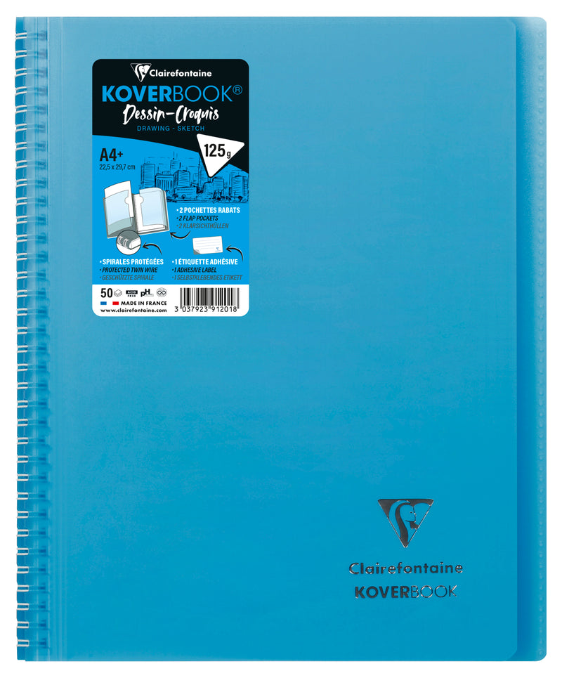 Carnet dessin/croquis KOVERBOOK reliure intégrale enveloppante A4+/100 pages papier blanc 125gr couverture polypropylène