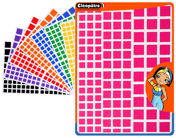 Gommettes carrées-3 tailles-8 couleurs -960 pièces