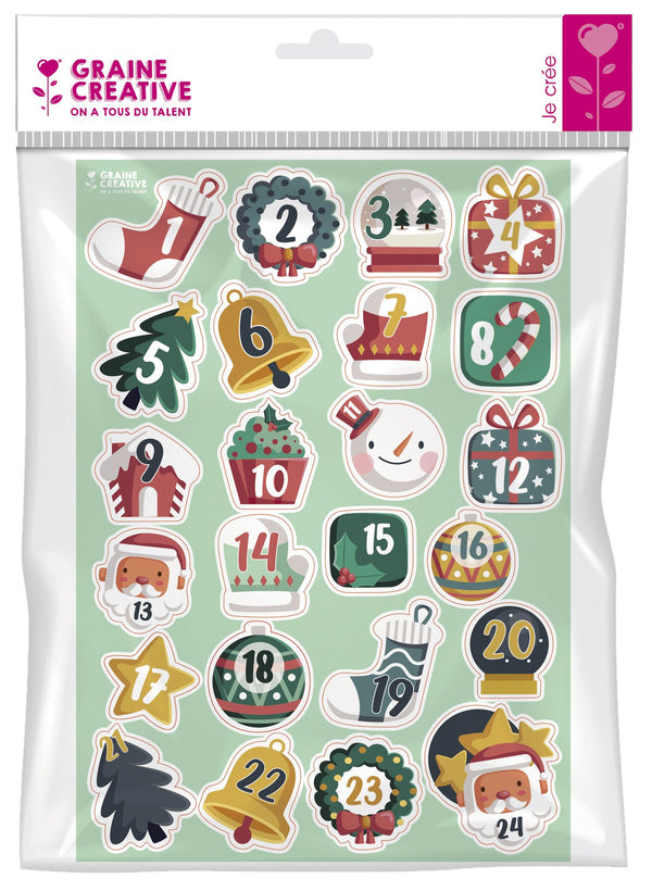 Stickers de calendrier de l'Avent Noël x 24
