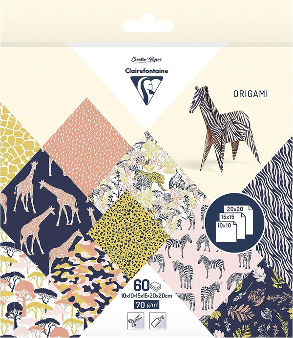 Pochettes papiers origami 3 formats 60 feuilles Collection Safari