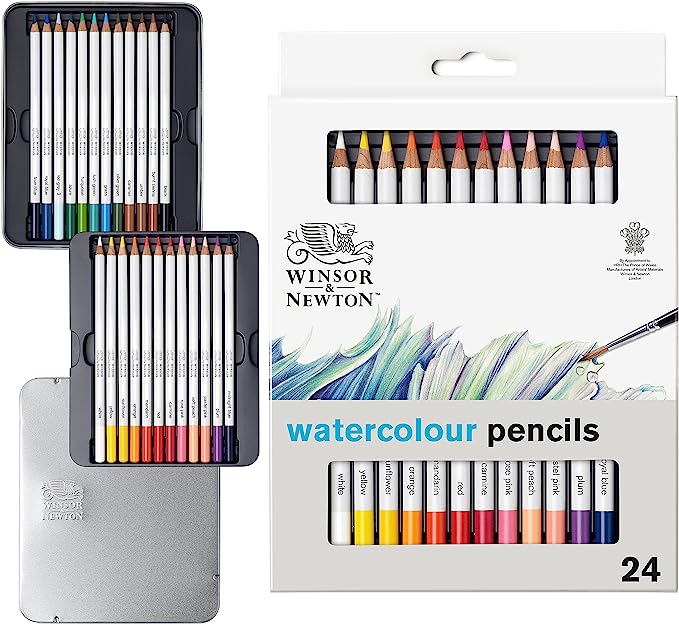 Boîte métal de 24 crayons couleurs aquarellables
