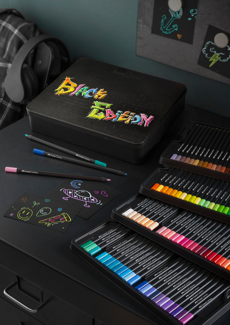 Boîte métal de 12 Crayons de couleurs Black Edition