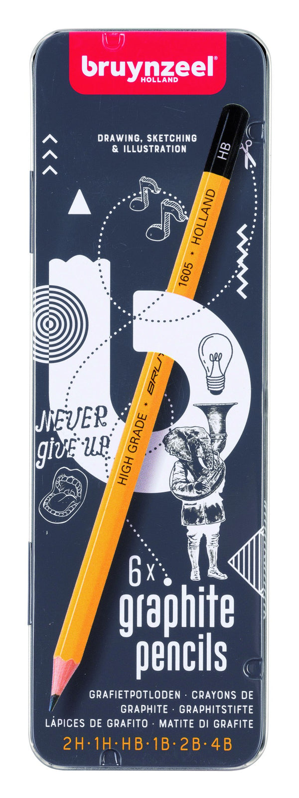 Crayons graphite Bruynzeel pochette de 6 en duretés assorties