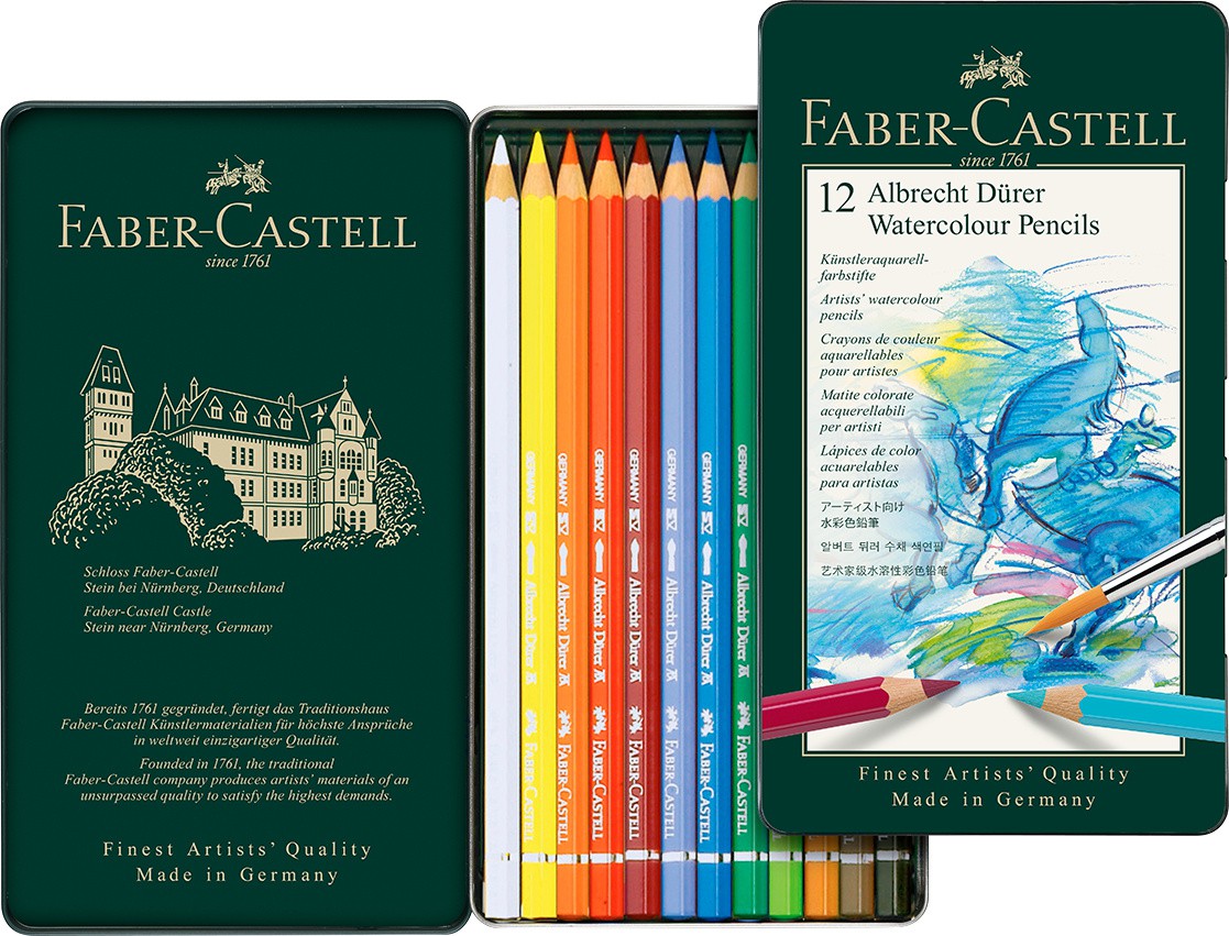Coffret métal de 5 crayons graphite aquarellable Faber-Castell Ø 3,8 mm