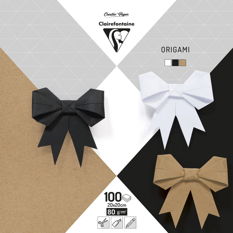 Pochettes papiers origami unis format 20x20cm-100 feuilles 80g/m²- Clairefontaine