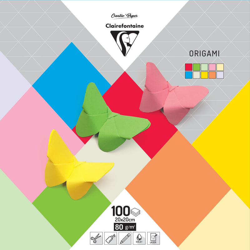 Pochettes papiers origami unis format 20x20cm-100 feuilles 80g/m²- Clairefontaine