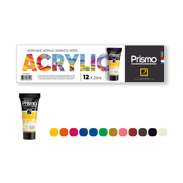 Set de 12 tubes de peinture acrylique fine Prismo 21 ml