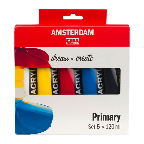 Kit de 5 tubes de 120 ml de peinture acrylique fine Amsterdam couleurs primaires