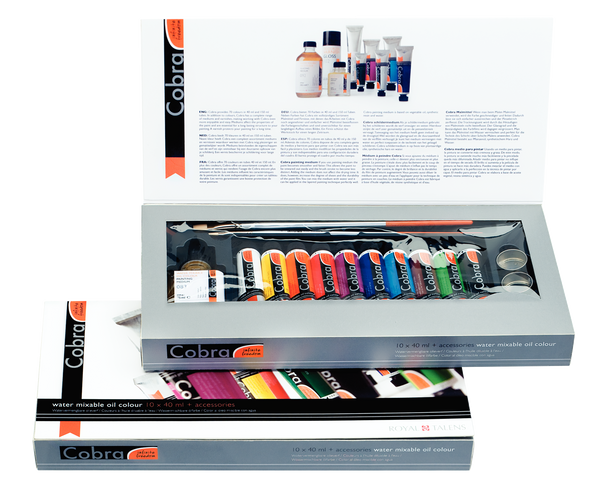 Set de 10 tubes de 40 ml d'huile Cobra Artist avec médium et accessoires - Kit complet pour artistes