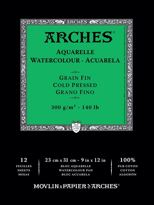 Bloc de papier aquarelle Arches 140lb/300g 8 x10 grain fin (cold pressed)  20 f. par