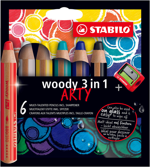 STABILO Woody 3 en 1-Etui 6 crayons assortis+ taille-crayon ARTY