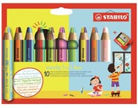 Pochette de 10 crayons de couleur STABILO Woody 3 en 1 assortis avec mine bicolore