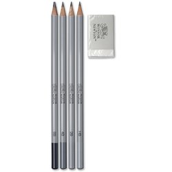 Set 5 pièces Studio collection, 4 crayons Graphite tendres + 1 gomme
