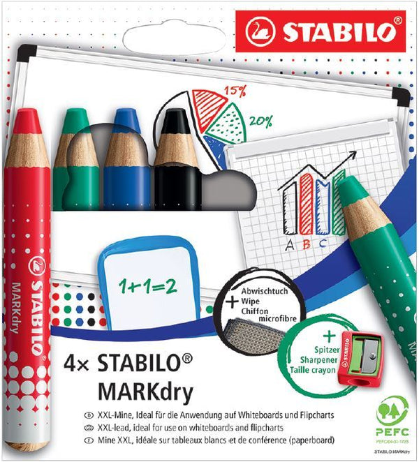 Pochette de 4 Crayon Markdry + Taille crayon + chiffon microfibres