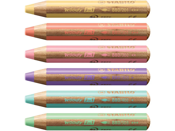 Crayons de couleurs woody 3 in 1 mine extra-large couleurs pastel à l'unité