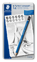 STAEDTLER - Crayons graphite - Mars Lumograph 100 - Boîte métal 12 crayons graphite assortis (8B, 7B, 6B, 5B, 4B, 3B, 2B, B, HB, F, H, 2H) - 100 G12 S
