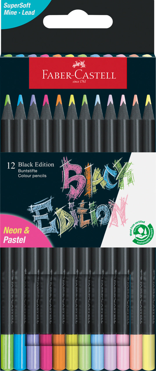 Boîte de 12 crayons de couleurs Black Edition Neon & Pastel