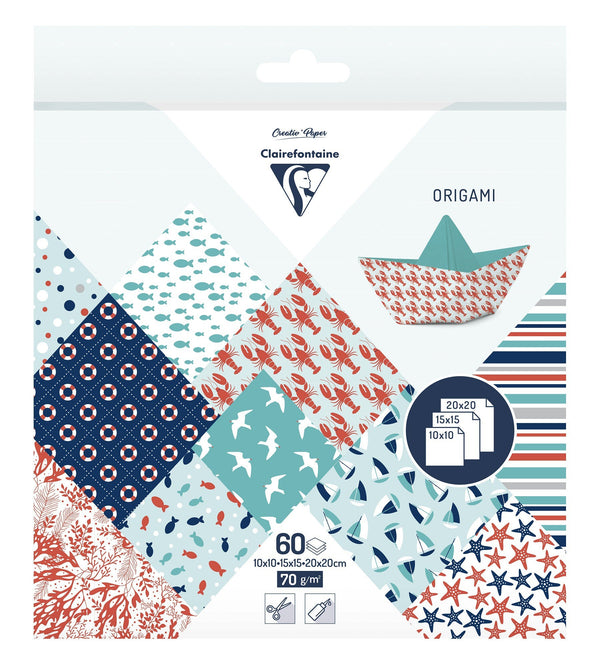 Pochettes papiers origami 3 formats 60 feuilles Collection Grand large