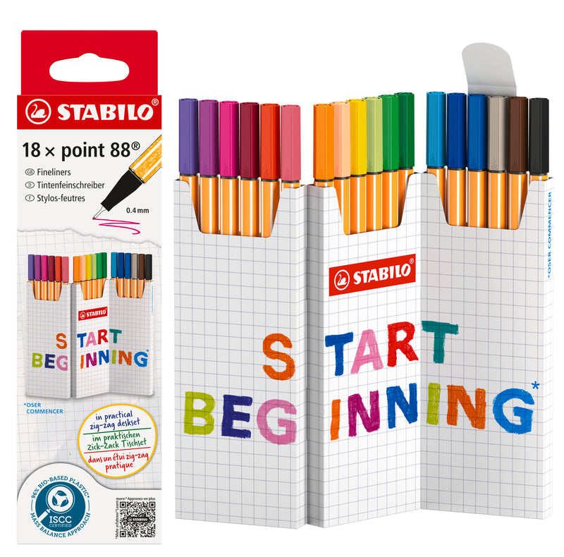Etui de 18 stylos-feutres pointe fine STABILO Point 88 Zig-Zag