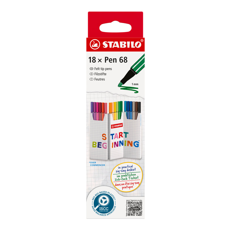 Etui de 18 stylos-feutres pointe ogive STABILO Pen 68 Zig-Zag