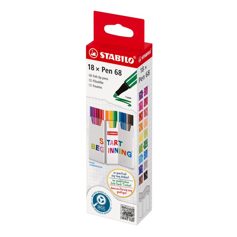 Etui de 18 stylos-feutres pointe ogive STABILO Pen 68 Zig-Zag
