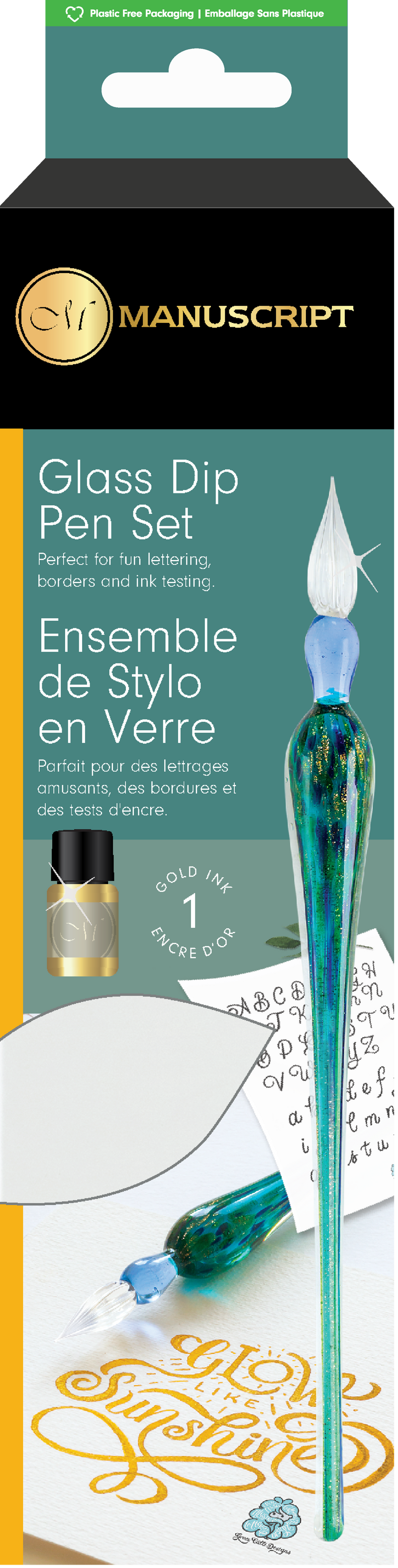 Set calligraphie stylo en verre + encre or