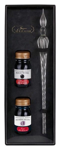 Coffret 2 encres x 10ml & 1 plume de verre transparente Jacques Herbin