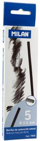 Etui de 5 fusains naturels ronds 3-5mm Milan