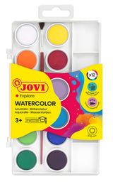 Boîte Aquarelle 12 pastilles 22 mm couleurs assorties + pinceau