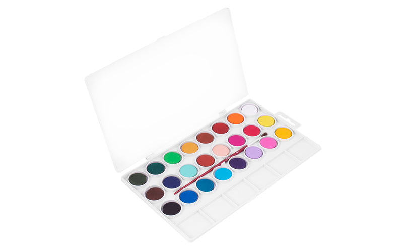 Boîte Aquarelle 24 pastilles 22 mm couleurs assorties + pinceau