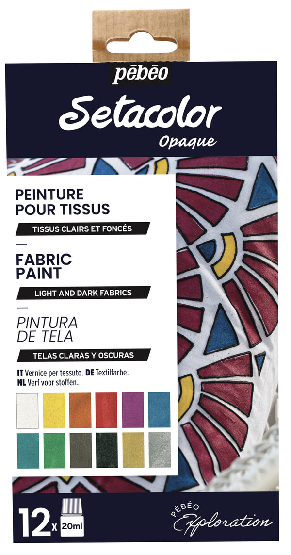 Set Explorations couleurs moirées peinture tissu Setacolor 12x20ml