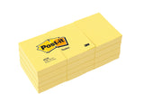 Notes Post-it®, Jaune Canari, 38 mm x 51 mm, 100 Feuilles/Bloc, 12 Blocs/Paquet, Paquet de Carton, 100% PEFC, SGSCH-PEFC-COC-110078