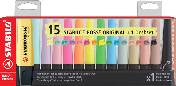 Set bureau de 15 surligneurs Boss assortis