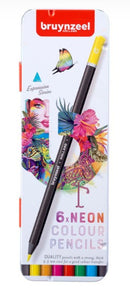 Boîte metal 6 crayons de couleurs fluos