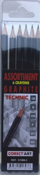 Etui de 6 crayons Graphite Toison d'or Technic -2B à 4H