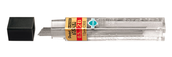 Etui de 12 mines graphite Hi-polymer SUPER diamètre 0,5 mm. 2B