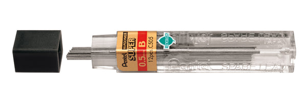 Etui de 12 mines graphite Hi-polymer SUPER diamètre 0,5 mm. B