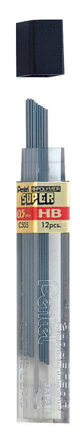 Etui de 12 mines graphite Hi-polymer SUPER diamètre 0,5 mm. HB