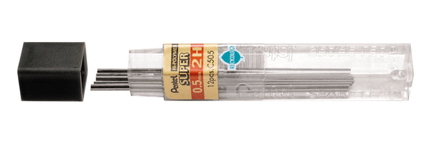 Etui de 12 mines graphite Hi-polymer SUPER diamètre 0,5 mm. 2H