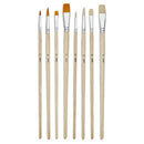 Pochette de 8 pinceaux Plats & Ronds assortis - soie beau blanc & polyamide doré - Manche long
