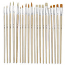 Pochette de 20 pinceaux Plats & Ronds assortis - soie beau blanc & polyamide doré - Manche long