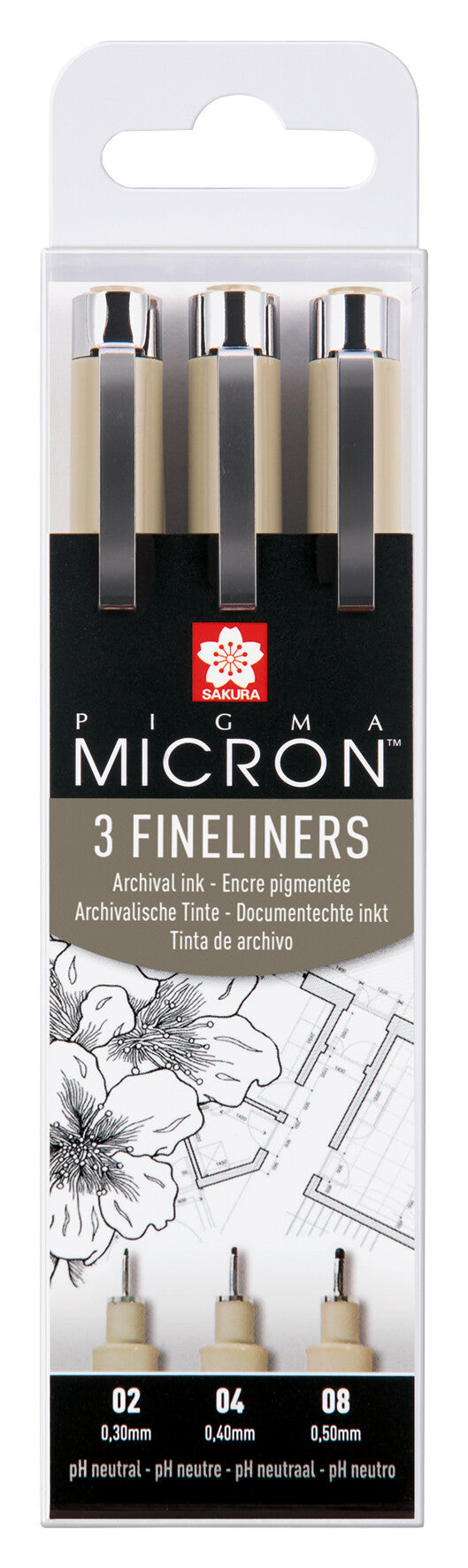 Set de 3 feutres noirs Pigma micron 0,3/ 0,4/ 0,5mm